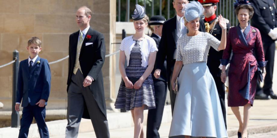 El príncipe Eduardo, Sofía de Wessex, Jacobo Mountbatten-Windsor y Luisa Mountbatten-Windsor en Windsor, Inglaterra, Reino Unido, el 19 de mayo de 2018.