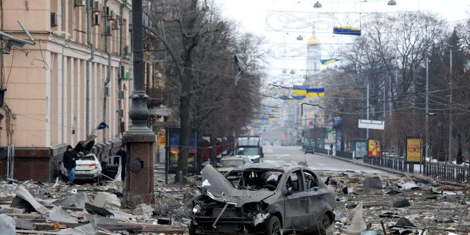 Consecuencias del conflicto en Járkov, Ucrania, el 1 de marzo de 2022.