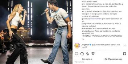 Joe Jonas elogia a Tini Stoessel tras su actuación memorable